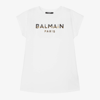 BALMAIN GIRLS WHITE COTTON T-SHIRT DRESS