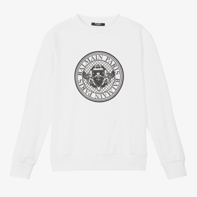 Balmain Teen Boys White Medallion Cotton Sweatshirt