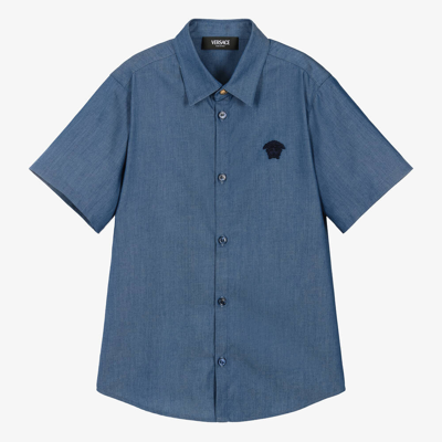 Versace Teen Boys Blue Chambray Medusa Shirt