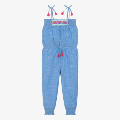Hatley Kids' Girls Blue Embroidered Cotton Jumpsuit