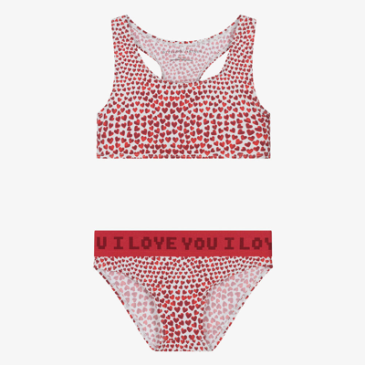 Stella Mccartney Kids Teen Girls Red Heart Print Bikini (upf50+)