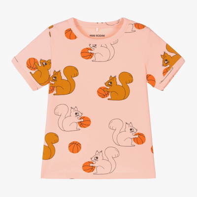 Mini Rodini Kids' Girls Pink Organic Cotton Squirrels T-shirt