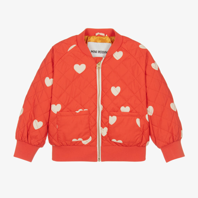 Mini Rodini Kids' Girls Red Love Heart Bomber Jacket