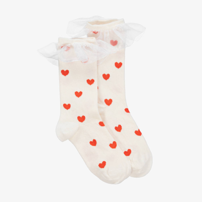 Mini Rodini Kids' Girls White Frilly Hearts Socks