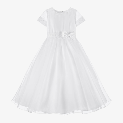 Sarah Louise Kids' Girls White Lace Organza Dress