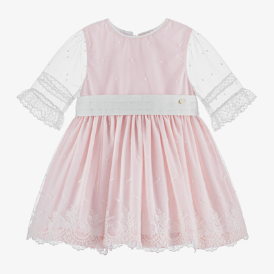 Piccola Speranza Babies' Girls Pink Embroidered Tulle Dress