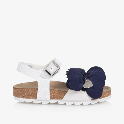 Monnalisa Kids' Girls White & Navy Blue Flower Sandals