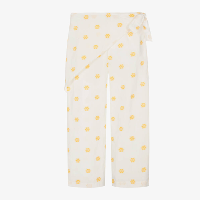 Mayoral Kids' Girls Ivory Cotton Floral Trousers