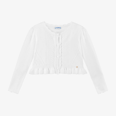 Mayoral Kids' Girls White Cotton Knit Cardigan