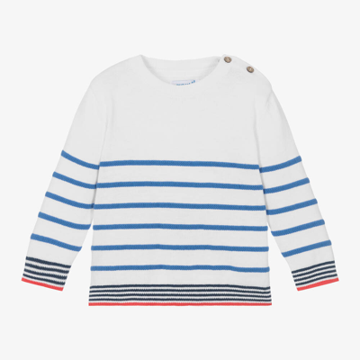 Mayoral Babies' Boys White Striped Cotton Sweater