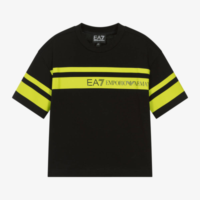 Ea7 Babies'  Emporio Armani Boys Black Cotton Striped T-shirt