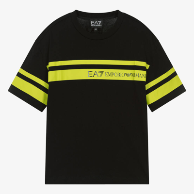 Ea7 Emporio Armani Teen Boys Black Cotton Striped T-shirt