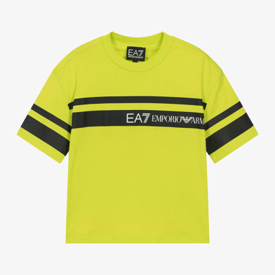 Ea7 Kids'  Emporio Armani Boys Green Cotton Striped T-shirt