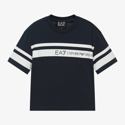 Ea7 Kids'  Emporio Armani Boys Blue Cotton Striped T-shirt