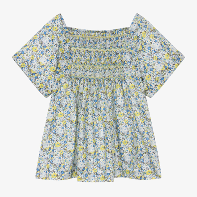 Bonpoint Teen Girls Blue & Yellow Floral Blouse