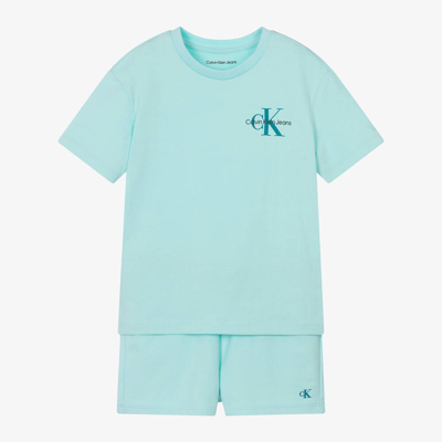 Calvin Klein Babies' Blue Cotton Jersey Monogram Pyjamas