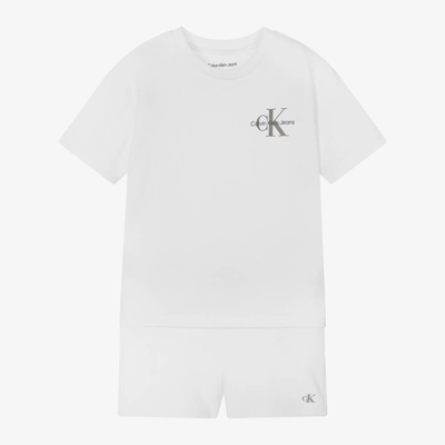 Calvin Klein Babies' White Cotton Jersey Monogram Pyjamas