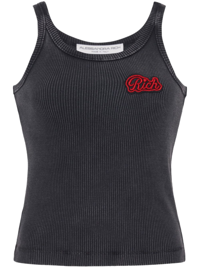 ALESSANDRA RICH GREY LOGO APPLIQUE TANK TOP