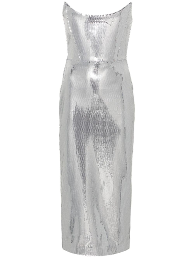 Alex Perry Sequinned Strapless Maxi Dress In Silver