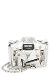 Moschino Mini Biker Metallic Leather Shoulder Bag In A2600 Fantasy Print Nickel