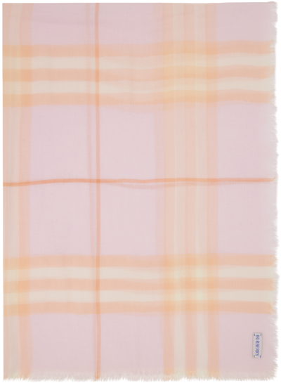 Burberry Pink Check Wool Scarf In Cameo