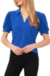 Cece Collared Split Neck Top In Deep Royal Blue