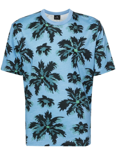 Ps By Paul Smith Palmera-print Organic-cotton T-shirt In Blue