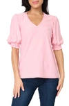 Gibsonlook Clip Dot Puff Sleeve Top In Blush Pink