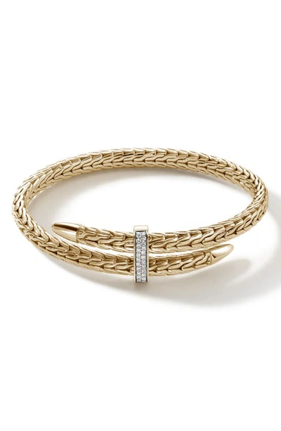 John Hardy 14k Yellow Gold Spear Diamond Woven Cuff Bracelet In Blue