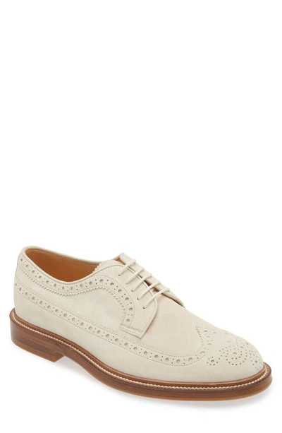 Brunello Cucinelli Longwing Brogue Derby Shoes In Lait