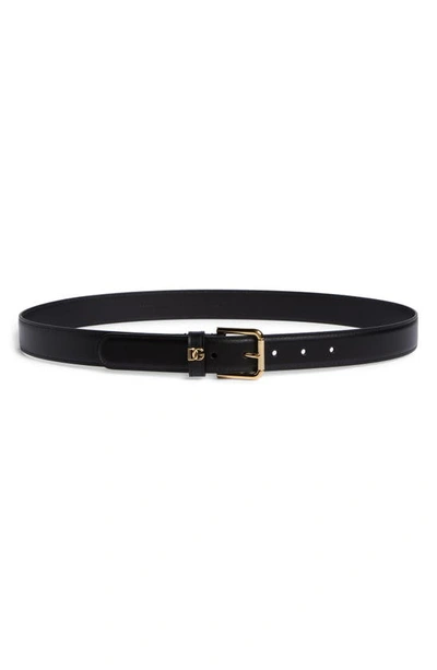 Dolce & Gabbana Interlocking Dg Smooth Leather Belt In Black