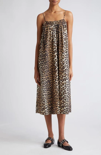Ganni Leopard-print Voile Halterneck Dress In Multicoloured