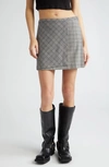 Ganni Wrap-design Check-print Miniskirt In Frost Gray