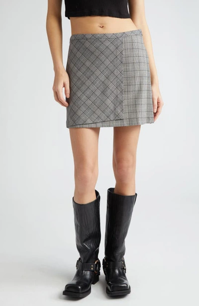Ganni Wrap-design Check-print Miniskirt In Grey