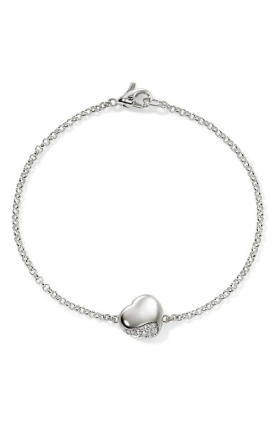 John Hardy Women's Pebble Sterling Silver & 0.07 Tcw Diamond Heart Charm Bracelet