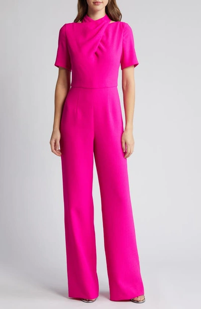 Black Halo Mercer Mock-neck Cutout Crepe Jumpsuit In Vibrant Pink