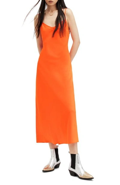 Allsaints Bryony V-neck Midi Slip Dress In Zesty Orange