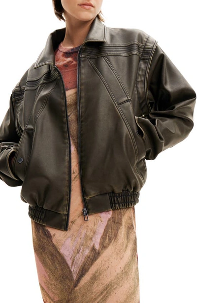 Desigual Leather-effect Detachable Sleeve Jacket In Black