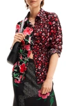 Desigual Miln Floral Ruched Button-up Shirt In Red
