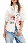 DESIGUAL MICKEY MOUSE PATCHWORK COTTON BUTTON-UP SHIRT
