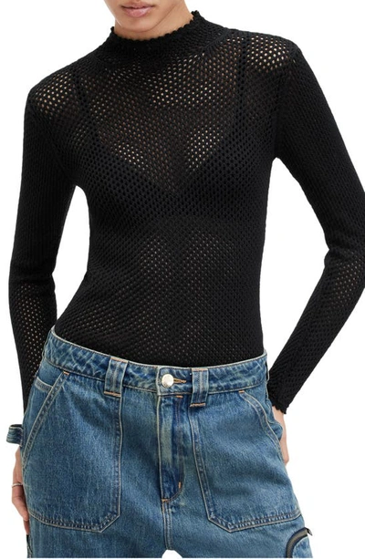 Allsaints Avril Roll Neck Open Stitch Jumper In White
