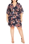 CITY CHIC CITY CHIC FLORAL PRINT BELTED FAUX WRAP DRESS