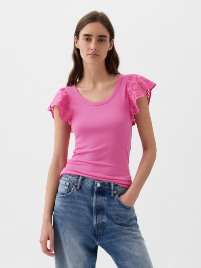 Gap Eyelet Sleeve Rib T-shirt In Indie Pink