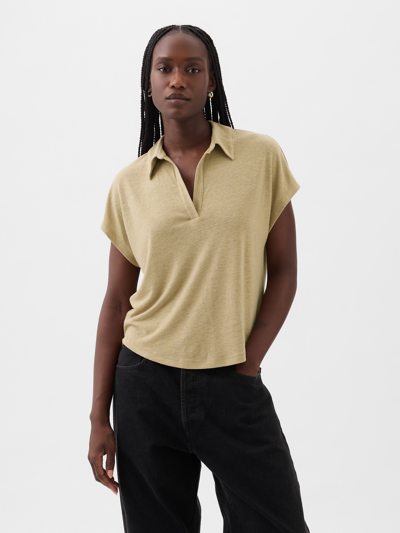 Gap Linen-blend Polo Shirt Shirt In Iconic Khaki Tan