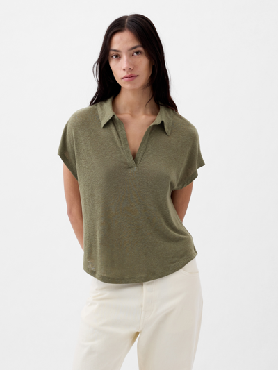 Gap Linen-blend Polo Shirt Shirt In Olive Green