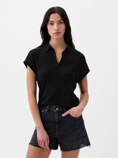 Gap Linen-blend Polo Shirt Shirt In Black