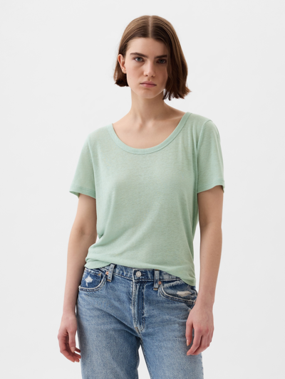 Gap Linen-blend T-shirt In Frothy Aqua Green