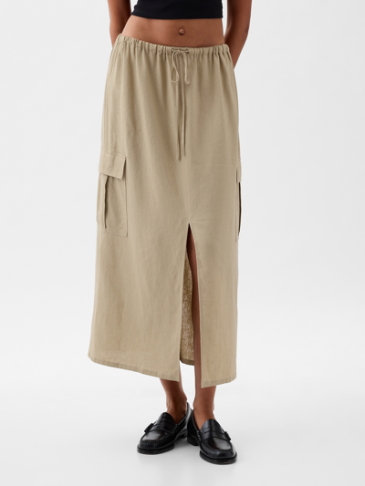 Gap Linen-blend Cargo Midi Skirt In Iconic Khaki Tan