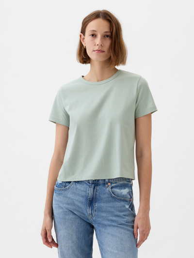 Gap Organic Cotton Vintage Cropped T-shirt In Frothy Aqua Blue