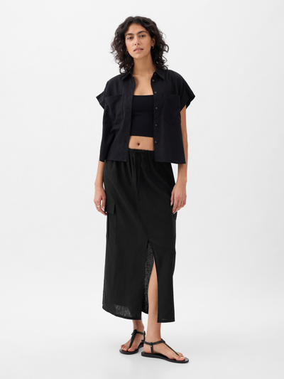 Gap Linen-blend Cargo Midi Skirt In Black